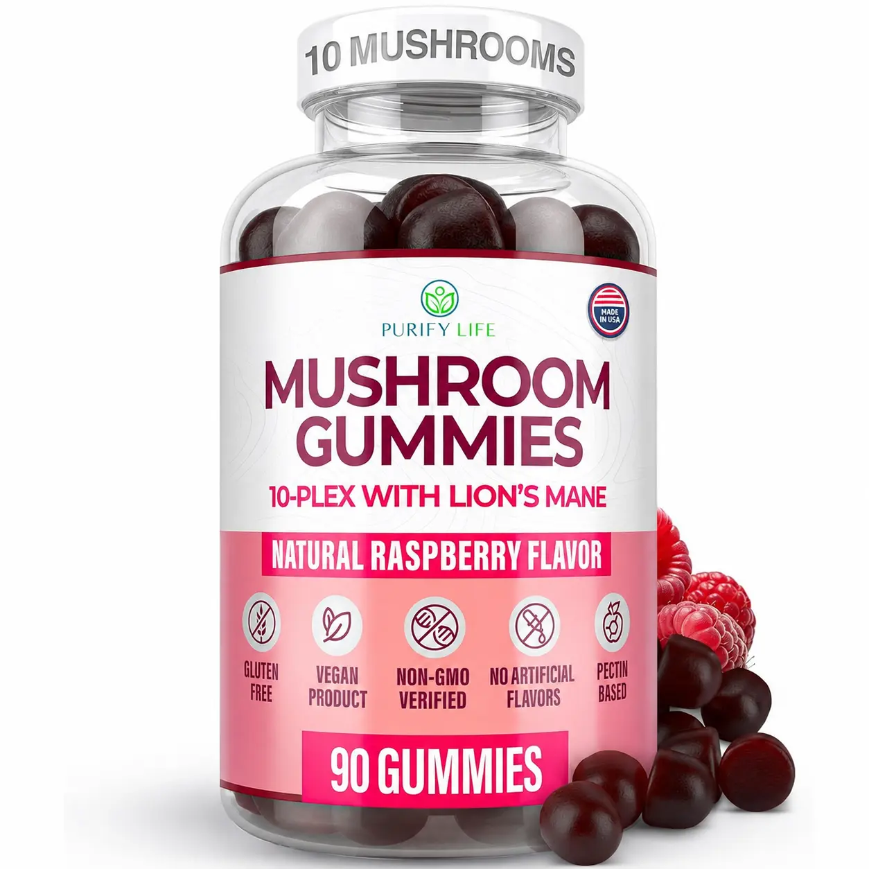 Mushroom Gummies Supplement for Energy, Focus, & Gut Health - Made in USA & 3rd Party Tested - 90 Gummies
