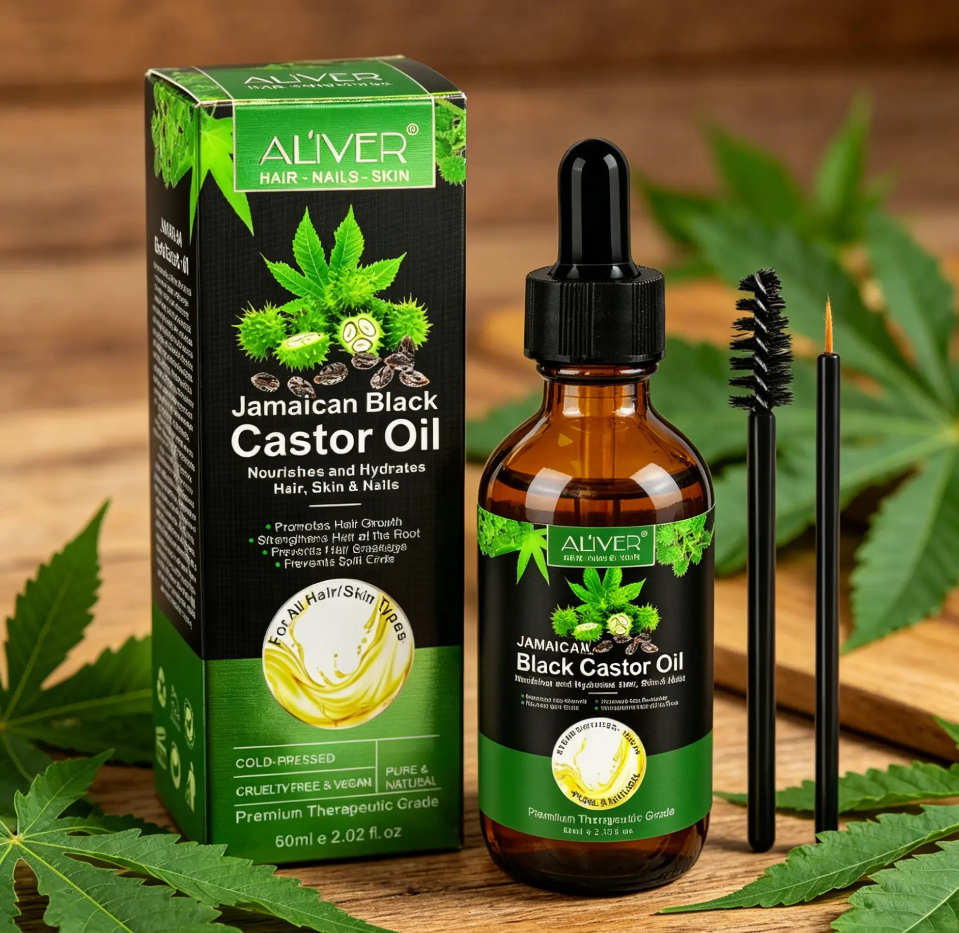 ALIVER Jamaican Black Castor Oil 60ml, Cold Pressed Organic Castor Oil, Deep Moisturizing for Dry Skin Scalp Repair, Multi-Purpose Nourishing Beauty Oil