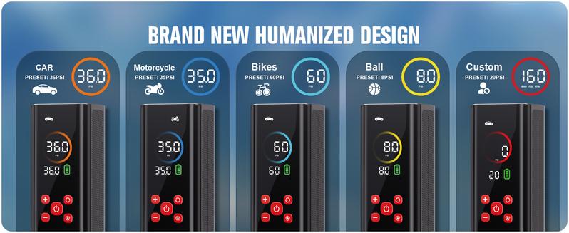 GOOLOO AP150 PRO Portable air compressor-150PSI High-Pressure with Colar Led Screen, Car accessories for Vehicle,Motorcycles,Bicycles,Balls,Cordless Tire Inflator, Springtok