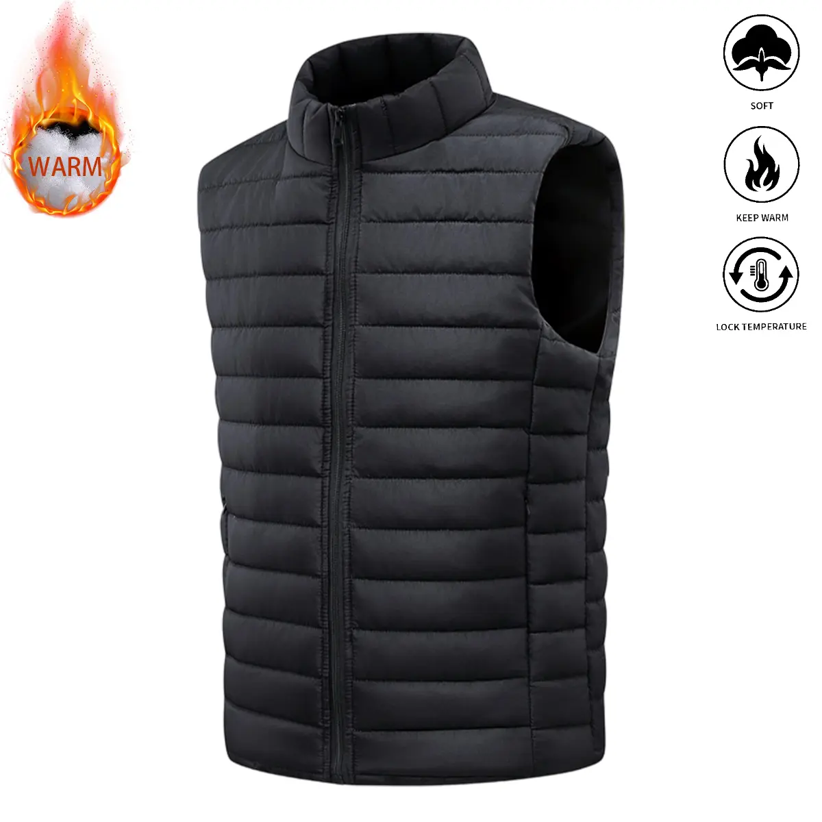 JOGWAVE Men’s Winter Outdoor Sleeveless Thick Vest, Front Zipper Design, Men’s Vest, Thick Polyester Fiber Material, Slim Fit Cut, Foldable, Warm for Outdoor Casual Wear, Men’s Top, Suitable for outdoor activities and casual wear, Ideal Gift for Men, Men’
