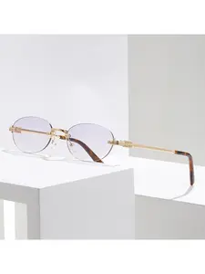 Luxury Rimless Oval Metal High Quality Sunglasses Retro Vintage Eyewear For Women Men