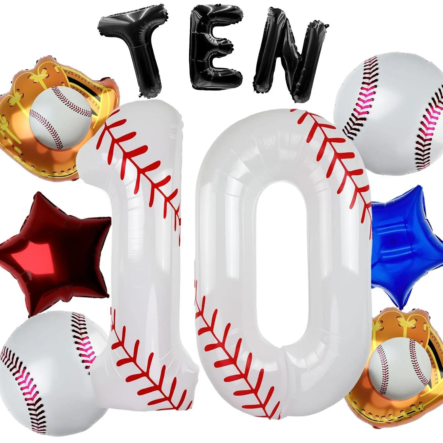Baseball Number 10 Balloon Set 40 Inch For Boys Birthday, Baseball Party Decorations Sports Theme Balloons Supplies