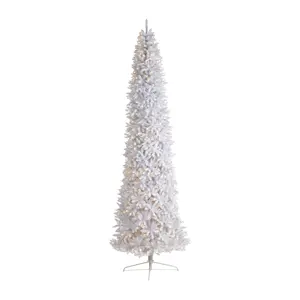 Nearly Natural 12' Slim White Christmas Tree wi th Lights