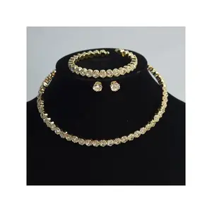 Classic Jewelry Rhinestone Gold/Silver Collar Set (Necklace, Bracelet, Earrings), 3 Pieces, Large Cubic Zirconia (CZ) Claw Chain