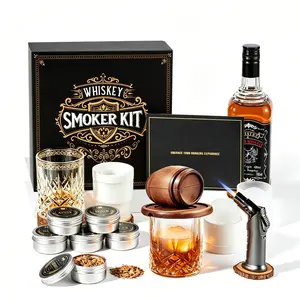 Whiskey Smoker Kit with Torch - 6 Flavors Wood Chips, 2 Glasses, 2 Ice Ball Molds - Cocktail Smoker Infuser Kit, Old Fashioned Drink Smoker Kit, Birthday Bourbon Whiskey Gifts for Men,Dad(NO Butane)