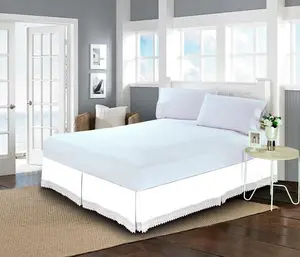 Mocassi Luxury Microfiber 1-Piece Lace Fringe Dust Ruffle/Bed Skirt  with 15inch Drop.