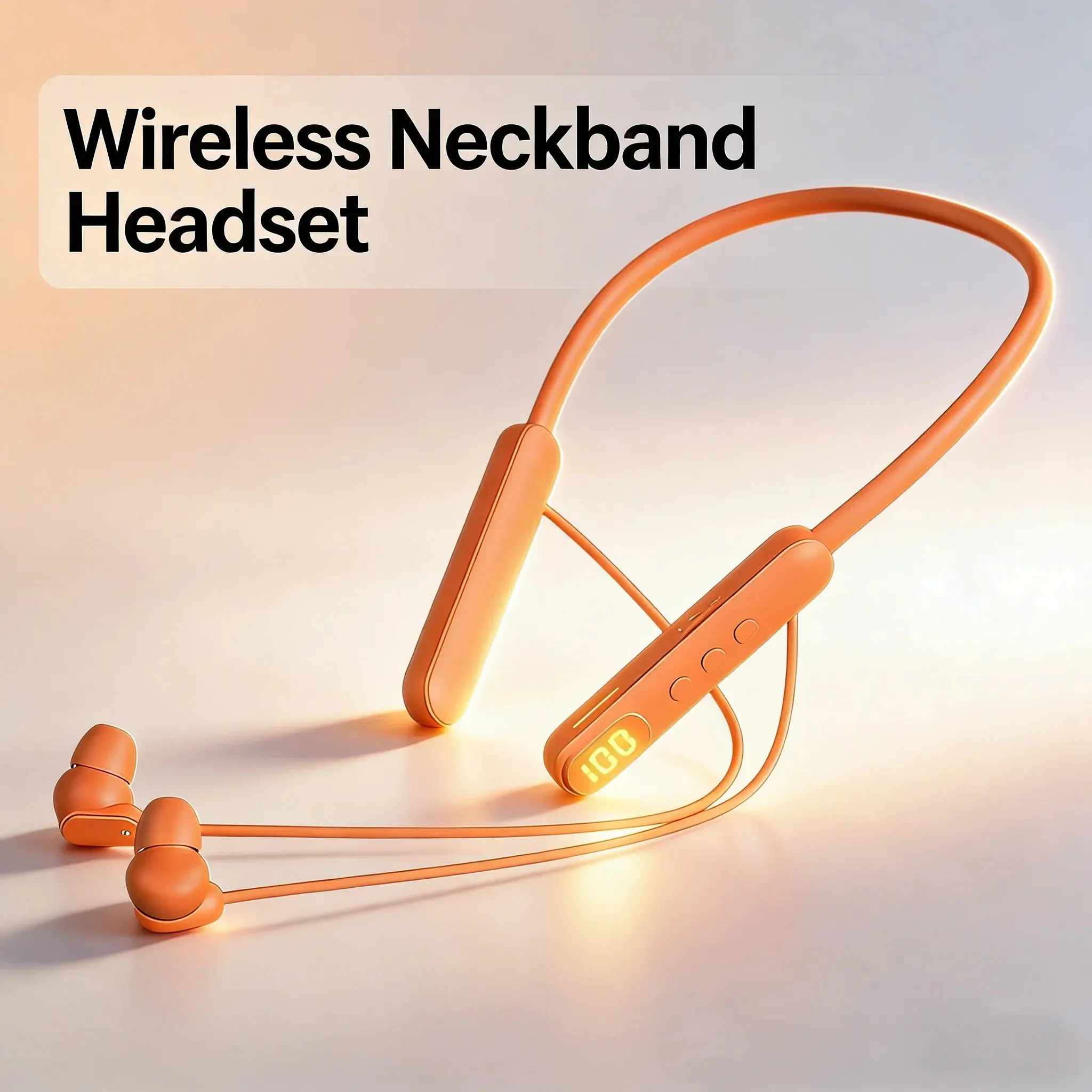 Orange Wireless Neckband Bluetooth Electronic Earbuds, LED Digital Battery Display, Flexible Fit, USB-C Fast Charging, Sound Isolation, Stable Connection, Type-C Jack Headset for Android/Tablet, Daily Use & Workout