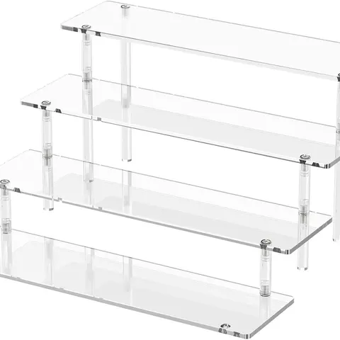 4-Tier Acrylic Display Risers - Black Adjustable Shelf Rack, Lightweight Home Organizer with Easy Installation, Accessory Display Container for Perfume, Action Figures