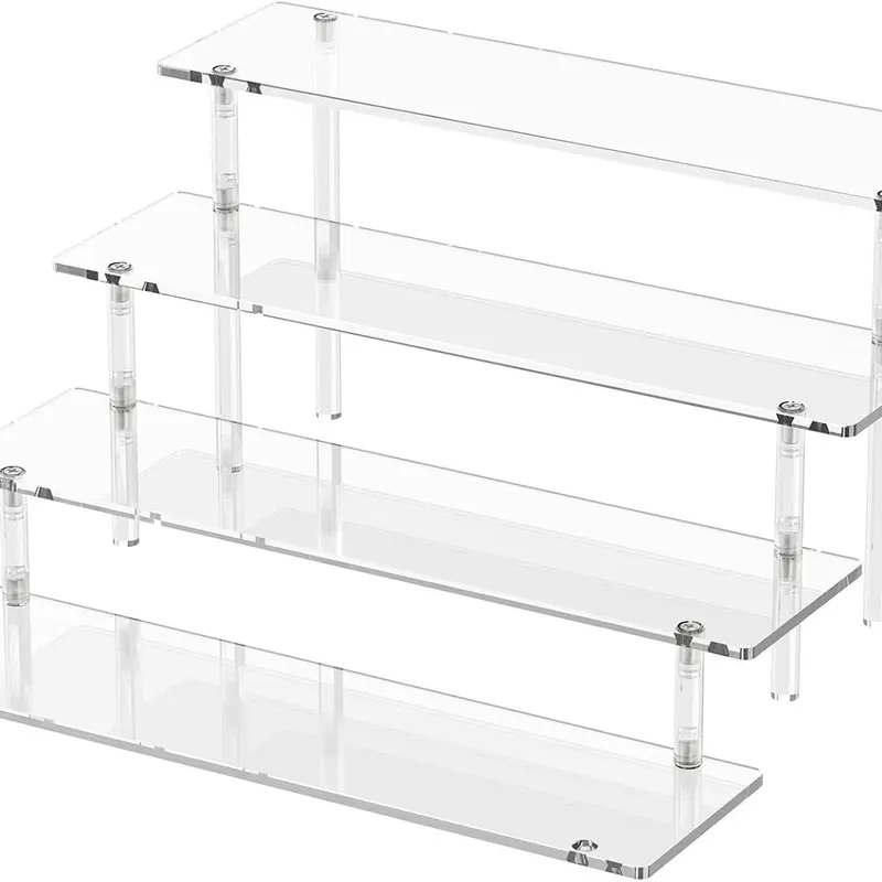4-Tier Acrylic Display Risers - Black Adjustable Shelf Rack, Lightweight Home Organizer with Easy Installation, Accessory Display Container for Perfume, Action Figures