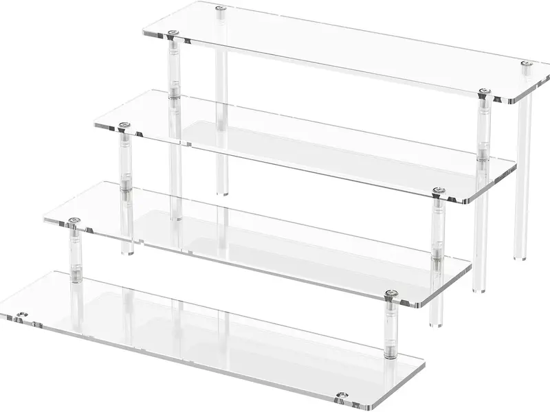 4-Tier Acrylic Display Risers, Black Organizer Stand for Perfume, Desserts, and Collectibles