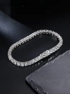 1pc 4mm White Tennis Bracelet, Copper, Synthetic Zirconia, Fashionable Hip Hop Style, Perfect for Valentine'S Day, Mardi Gras, St. Patrick'S Day, Father'S Day, Thanksgi, CZ Tennis Bracelet, Copper Chain Bracelet