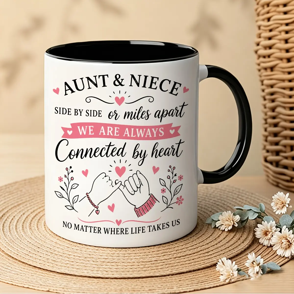 Aunt & Niece Heart-Connected Side-by-Side Mug, Long-Distance Gift for Aunt and Niece