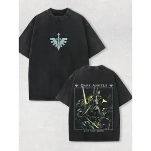 Heavyweight Acid Wash Dark Angels Warhammer 40k Graphic T Shirt Men Women Oversized Baggy Streetwear Casual Short Sleeve Top Trendy Aesthetic Cool Cotton Tee For Adult Gamers Fans Everyday Wear