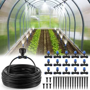1 Pack 65FT Greenhouse Watering System, Quick Connector Automatic Hanging  Watering Misting System Kit with 1/4'' Blank Tubing, Two Way Faucet Connector, Adjustable Misting Nozzles