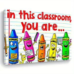 2d Plane 1 Classroom Inspirational Canvas Decoration-"in This Classroom You Are --" Notebook Smiling Face Crayon Educational Poster, Suitable for Teachers and Students Parents-Wooden Frame Wall Art (11.8 X15.7 Inches)-Ideal Classroom Or Home Decorative Gi