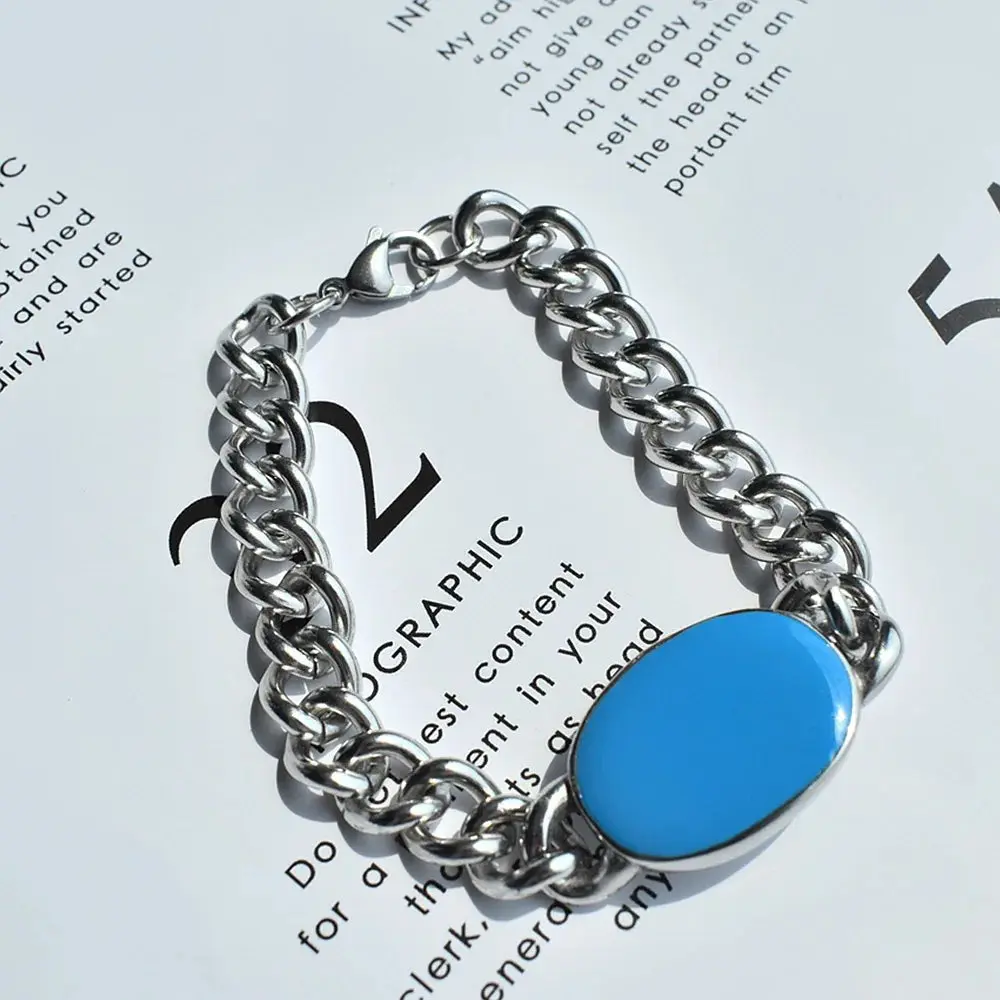 Indian style Saman khan Bracelet Men's Stainless Steel Cuban Bracelet Blue