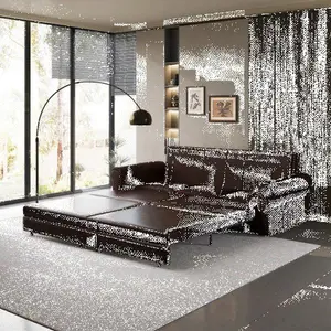 [AURA]Chesterfield Sofa,93.7" King Pull Out Sofa Bed,3-in-1 Faux Leather Convertible Sleeper Sofa with Nailhead Trim & Rolled Arm,Multi-Functional Sofa Bed for Living Room,Bedroom