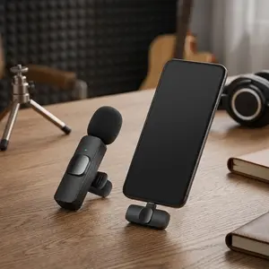 Professional wireless lavalier Microphone with Type-C, Bluetooth Clip-On Mic for Clear Audio in Videos, Live Streaming, Content Creation, YouTube, interviews 7 recording. Noise cancelling, plug 7 Play.