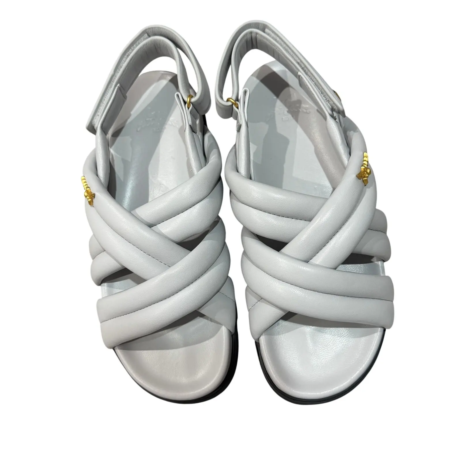 NWT MCM Crossover Padded Leather Slingback Sandals Dove Gray EU 40 Made in Italy Full Set