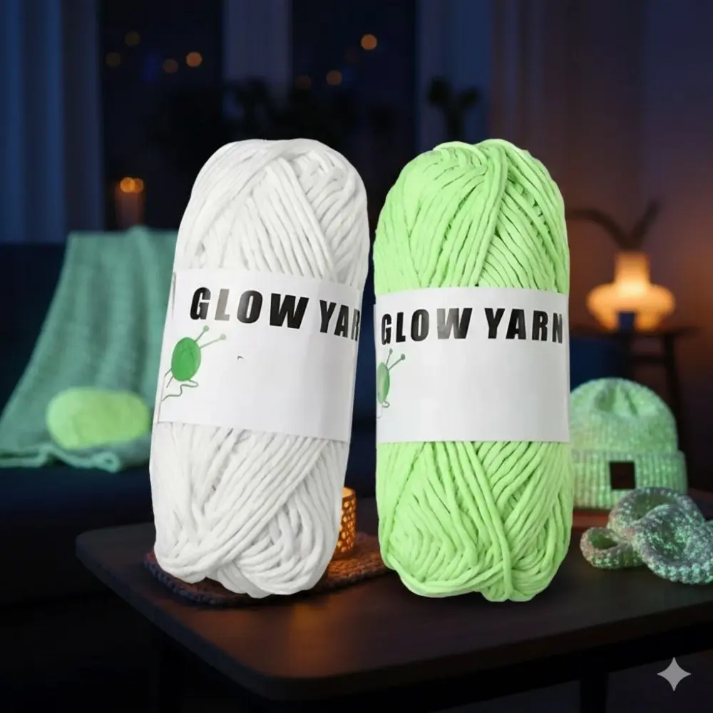 Soft Glow Yarn for DIY Knitting: Ultra-Stretch Glow-in-the-Dark Thread, Eco-Friendly & Skin-Friendly Craft Supplies, Chenille Yarn. Perfect for Spring Crafts, Jewelry Making, and Nighttime Creations.