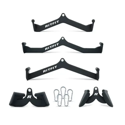 RITFIT 5-Piece Home Gym Kit Combo Set - Classic Black Lat Pulldown Bar, Ergonomic Washable Coating Dip Grip, High-Quality Construction Lat Pulldown System, Durable Back+Arm Workout Exercise Machine Attachments