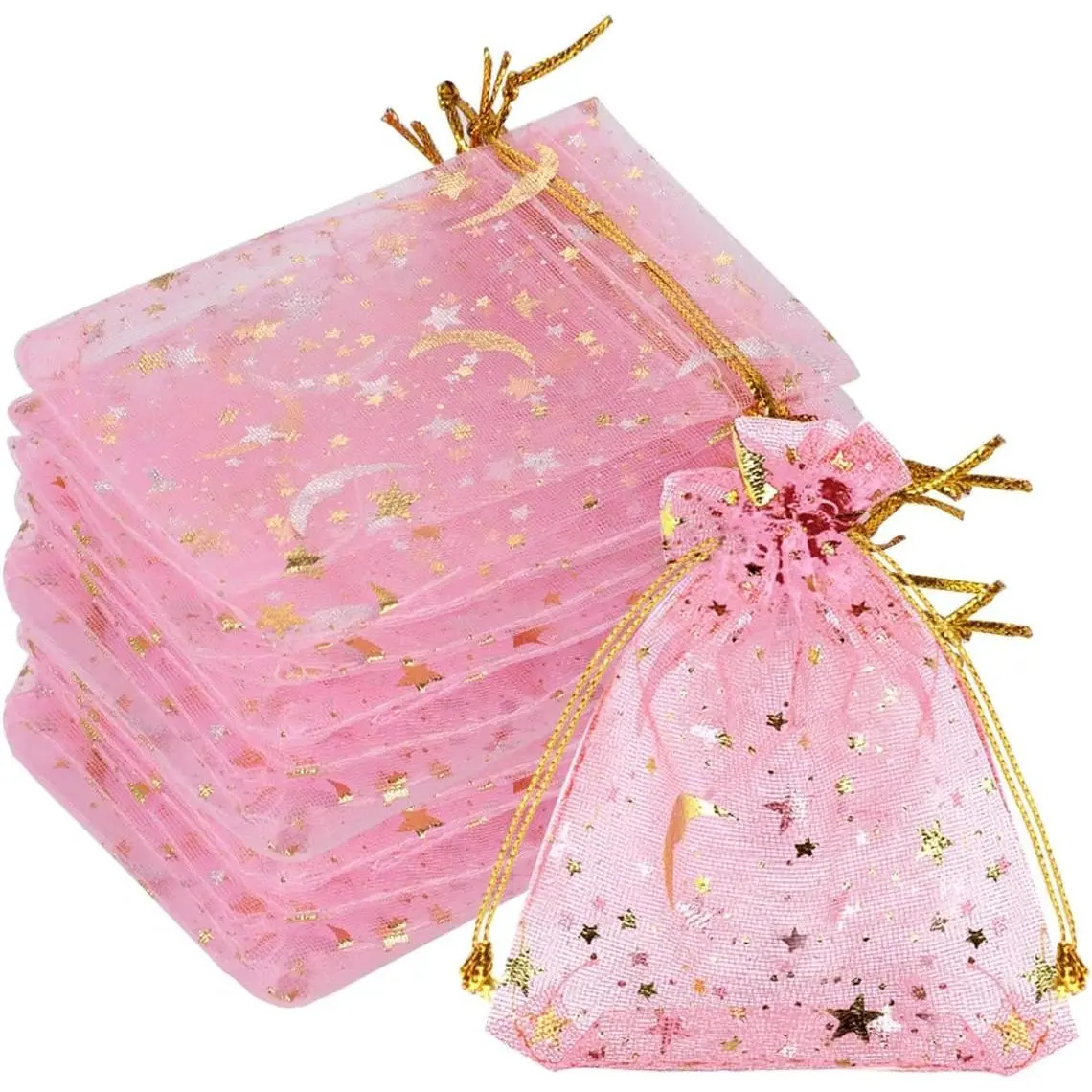 100 count Moon  Organza  Candy Bags, 2.7x3.5 Inch Sheer  Organza Pouch Small  Bags with Drawstring for Mother's Day Wedding  Shower Birthday Party Favors