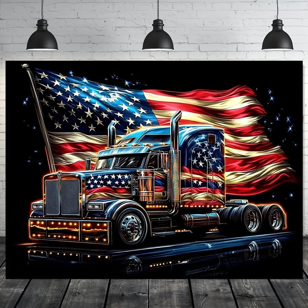 1pc Polyester Machine-Washable 2D Flat Patriotic American Flag Truck Cloth Banner, Car Accessory, No Electricity Needed, Versatile for Wedding & Festive Decor