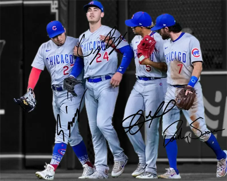 Dansby Swanson Cody Bellinger Christopher Morel Seiya Suzuki Chicago Cubs Signed Photo Autograph Print Poster Wall Art Home Decor