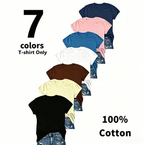 HEYE[Limited time deal]Pure Cotton Basic versatile,Women's Short Sleeve T-Shirts Multipack, Solid Color Round Neck Casual Tee Tops Women Underwear(T-shirt only),Womenswear, summer clothes