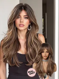 Women's Long Curly Dark 24-Inch Synthetic Wig, Comfortable Fit with French Elegant Design, Suitable for Daily Wear