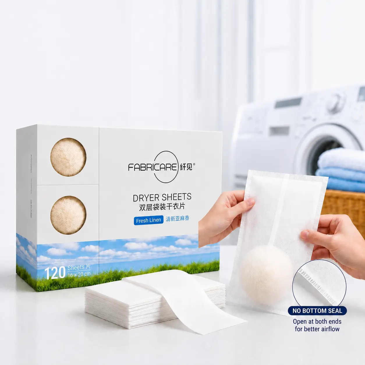 120 Double-Layer Dryer Sheets | Includes 2 Reusable Wool Dryer Balls | Fresh Scent | Less Static | Softer Clothes, Scented, Wrinkle Resistant