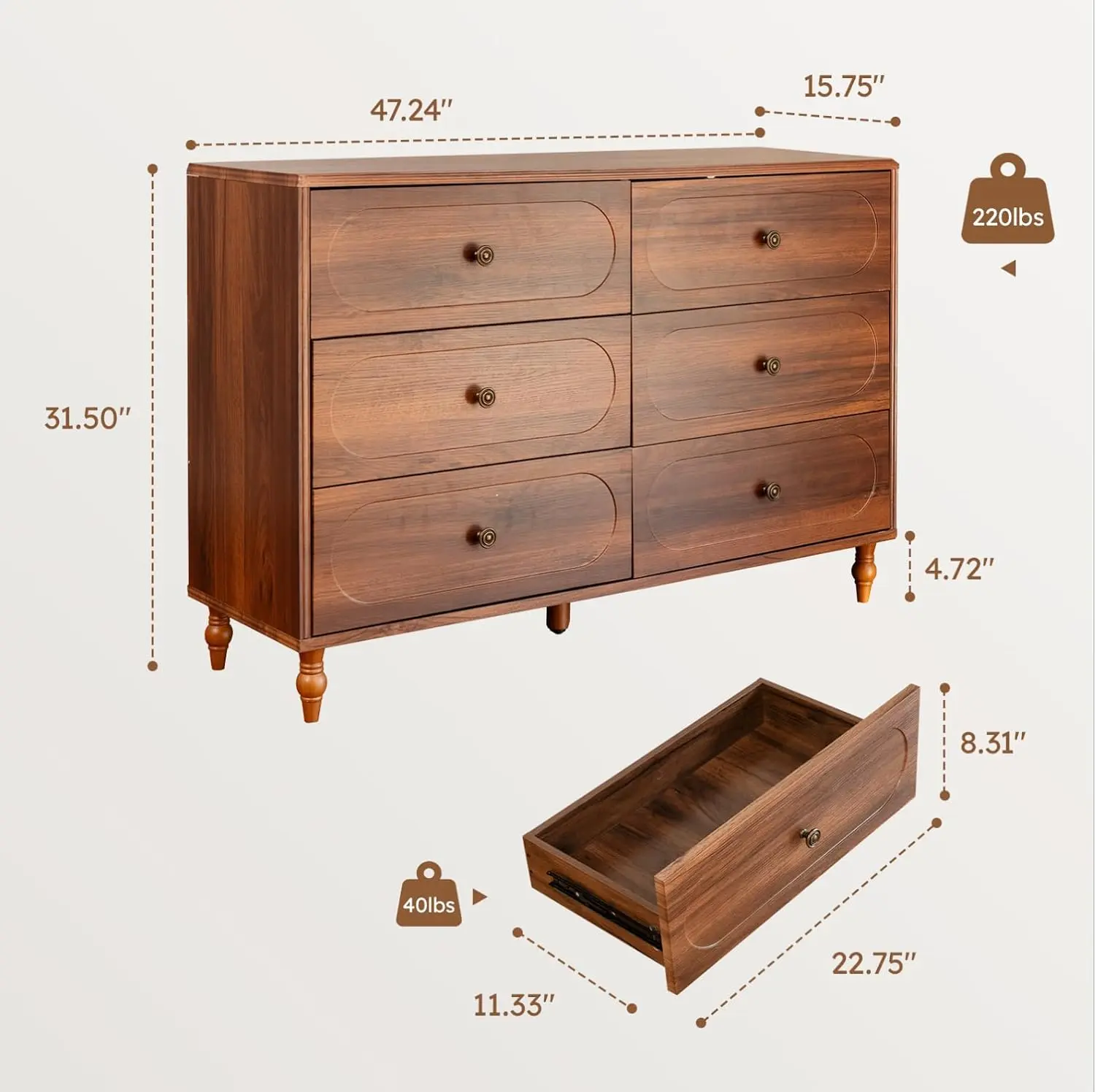 dark brown solid wood dresser Amish Prudence Solid Wood Six Drawer Dresser