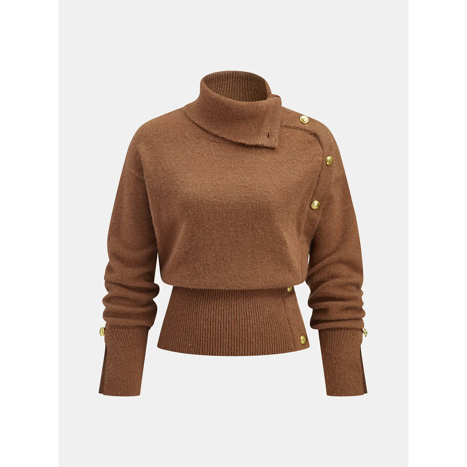 Women's Knitwear Tops, Waist Cinch Asymmetrical Turtleneck Sweater