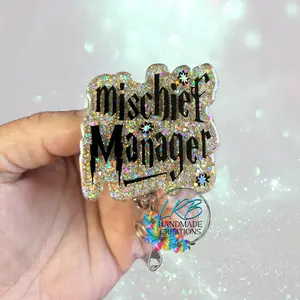 Mischief Manager Badge Reel - Funny ID Holder for Nurses Teachers & Students - Magical Work Accessory - Retractable Name Badge Clip - Wizarding World Gift - Potterhead Alligator Swivel Clip
