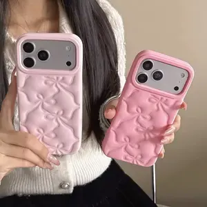 Coquette Trendy Cute 3D Puff Bow Soft Silicone Phone Case For iPhone 17 Series Bowknot Shock Proof Back Cover Papas