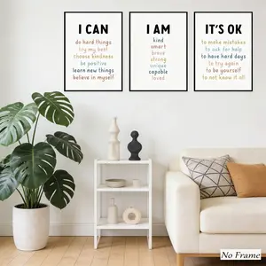 3pcs Canvas Print Set, Inspirational Quote Wall Art, Normalize Imperfection, Build Self-Esteem, Children Education Decor, Classroom and Play Area
