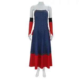 Blue/Red Medieval Fantasy Dress, Halloween Cosplay Dress with Arm Sleeves