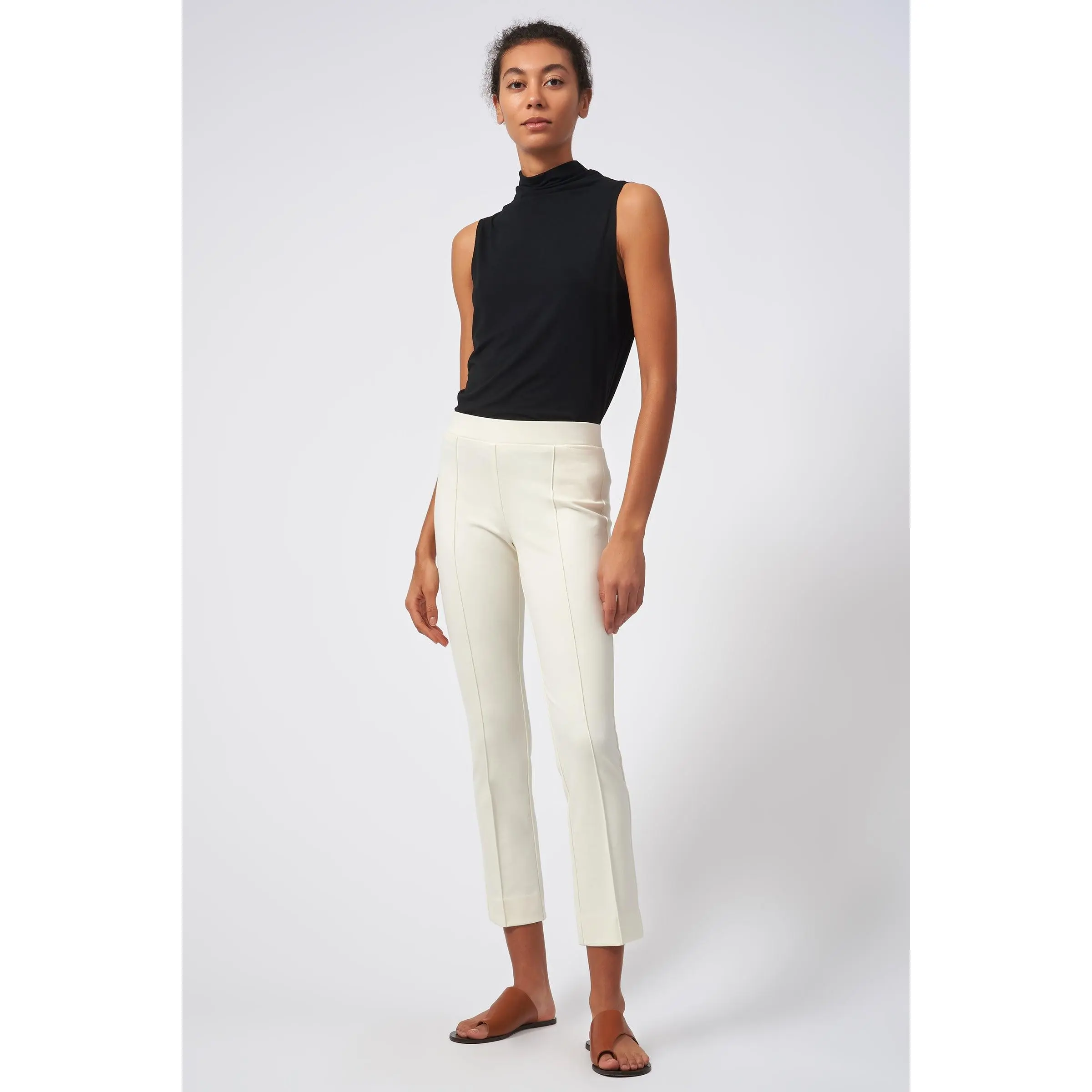 Pintuck Ponte Ankle Pant Ivory