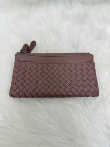 Pre-owned Bottega Veneta lambskin Mini Bags BOTTEGAVENETA Salmon Pink Intrecciato Leather Double Zip Wallet