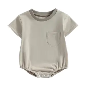 Unisex Baby Romper Short Sleeve Crew Neck Solid Color Summer Bodysuit Casual Daily Neutral Outfit For Infant Boys Girls