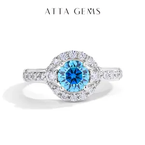 Brilliant Cut 1CT With halo Colorful Synthetic Moissanite ring D Color VVS1 for Women Anniversary Engagement Gift R163