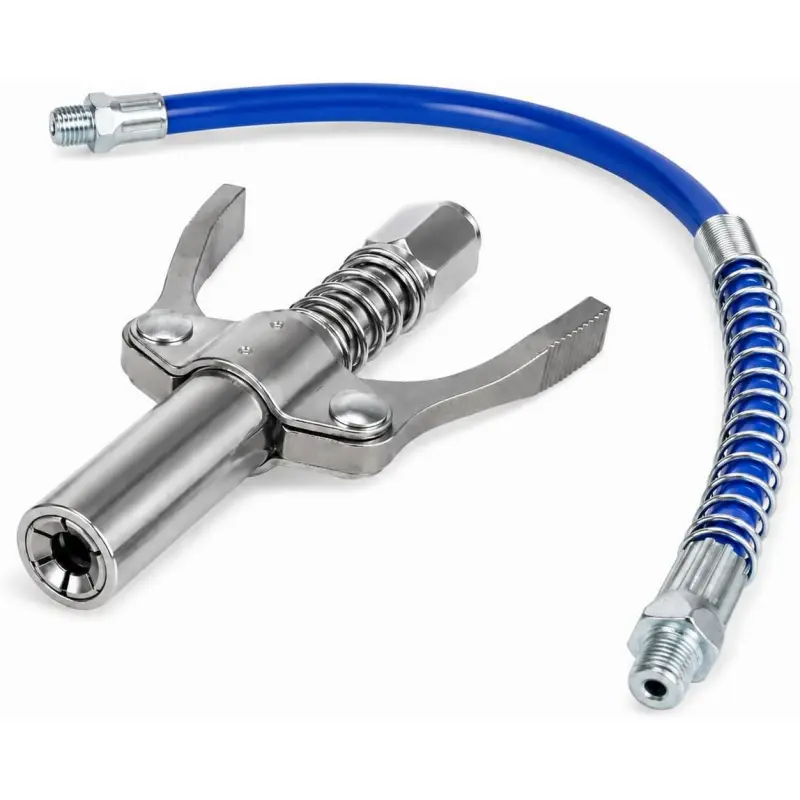 Professional Pneumatic Grease Gun Coupler, 12000PSI High Pressure Quick Lock Release, 12 Inch Flexible Hose, Double Handle 6-Jaw Lock Mechanism, 1/8" NPT Universal Fit for All Grease Guns, 1 Pack