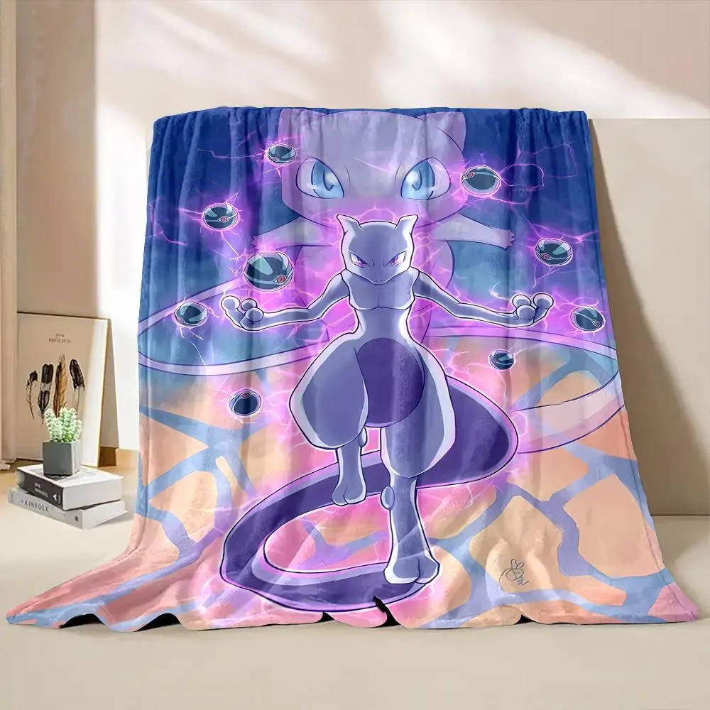 Cartoon Printed Pocket Monster Mewtwo Flannel Throw Blanket, Super Soft Cozy, Ideal for Air Conditioning Sleeping Bedding & Sofa Nap, Kid Gift, Cartoon Printed Blanket, Cozy Throw Blankets