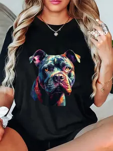 100% Cotton American Bully Puppy Dog Pop Art T-Shirt Casual Graphic Printed Tee