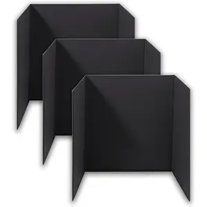 3-Pack Black Trifold Display Boards, 24 x 16 Inches Tri-Fold Corrugated Presentation Boards Ideal for Classroom Projects, Science Fairs, Business Events and Exhibits