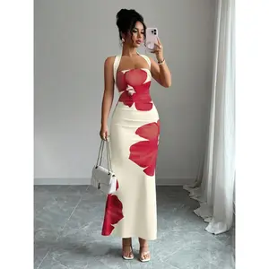 Summer Halter Backless Printed Slim Fit Maxi Dress