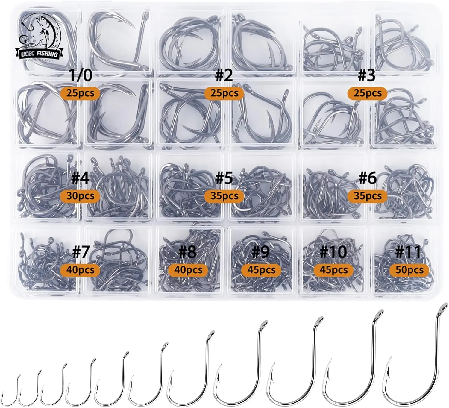 UCEC Fishing Octopus Hooks Saltwater Freshwater, Small Fishing Hooks Barbed Catfish Bend Eye Hook, High Carbon Steel Fish Species Hook Kit