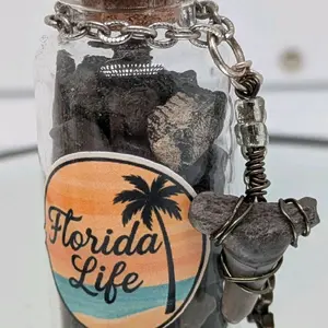 Handcrafted Florida Before Us genuine authentic one of a kind stingray teeth and barb filled trinket bottle ornament featuring a wire wrapped shark tooth by ToothRaiders