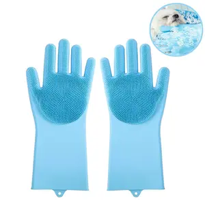 1 Pair Blue Silicone Pet Grooming Gloves – Hair Removal & Bathing Scrubber for Cats and Dogs, Multi-Use Cleaning Gloves for Pet Care, Dishwashing & Household Cleaning, Grooming Supplies