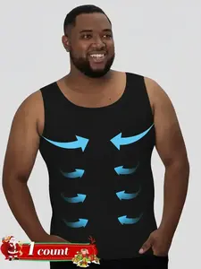 Men's Solid Color Compression Shapewear Tank Top, High Stretch Tummy Control Shaper, Compression Waist Trainer, Tummy Tuck Shapewear for Men